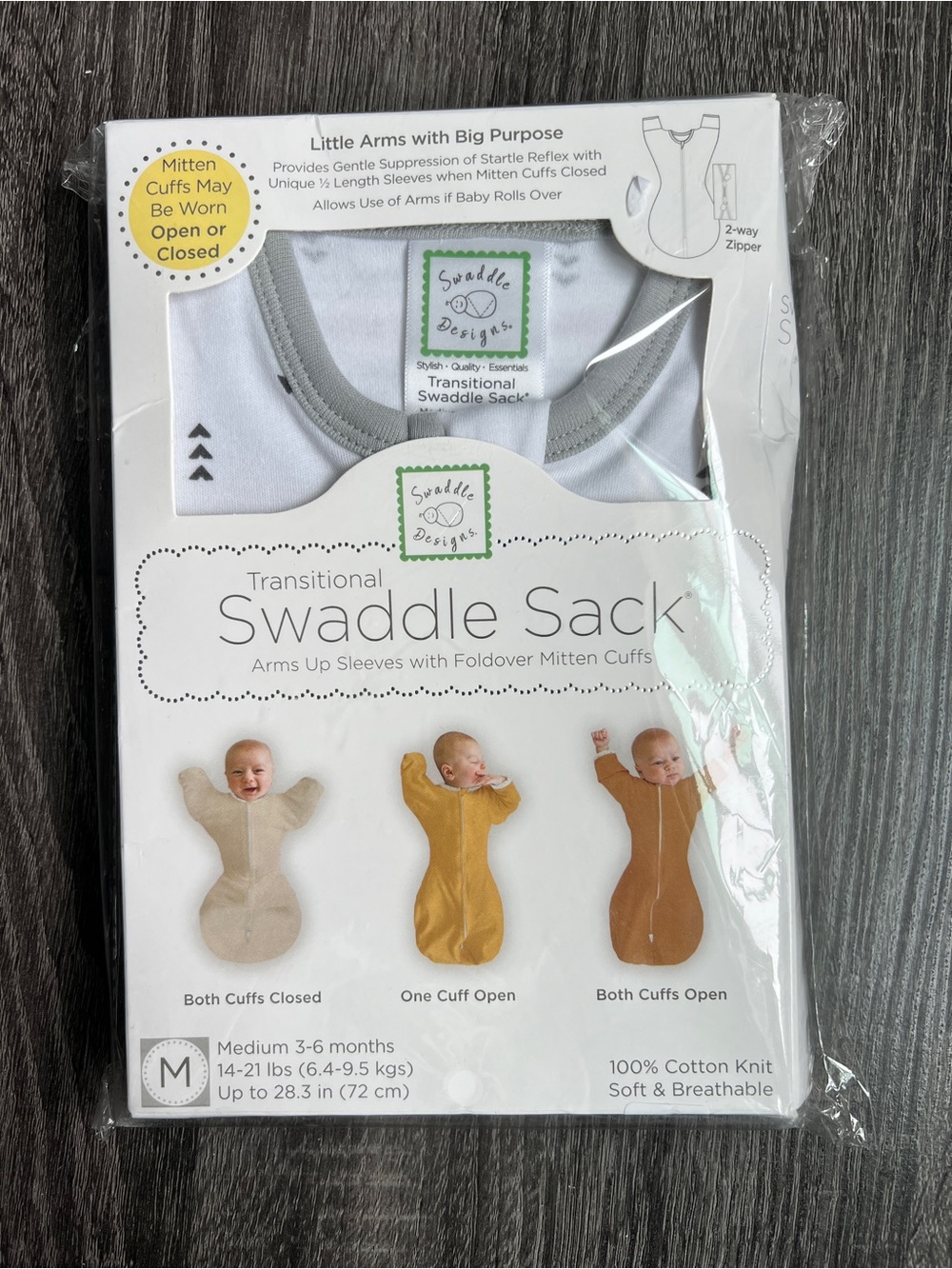 Swaddle Designs Transitional Swaddle Sack White with Gray Trim